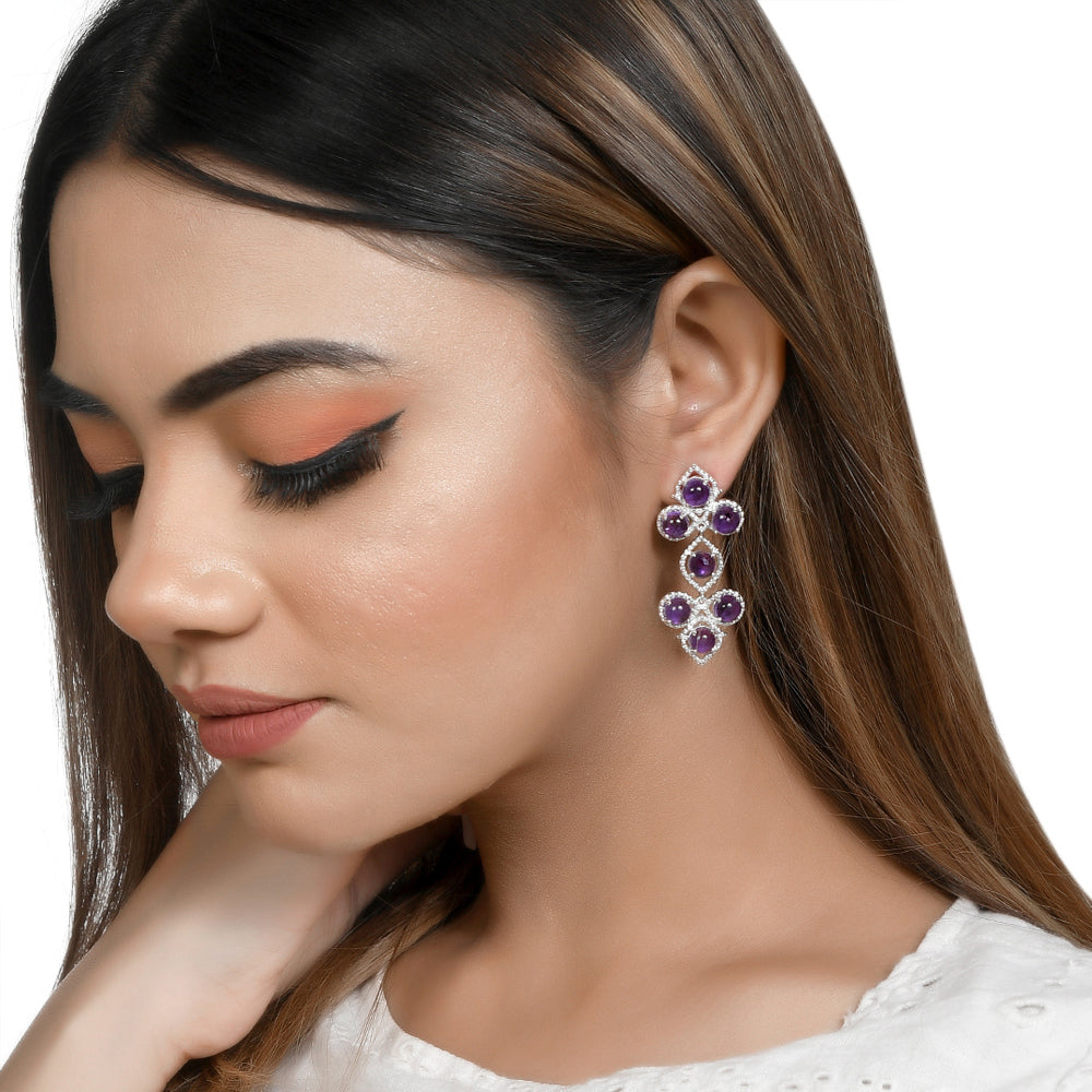 Foliole Silver Earrings with Amethyst
