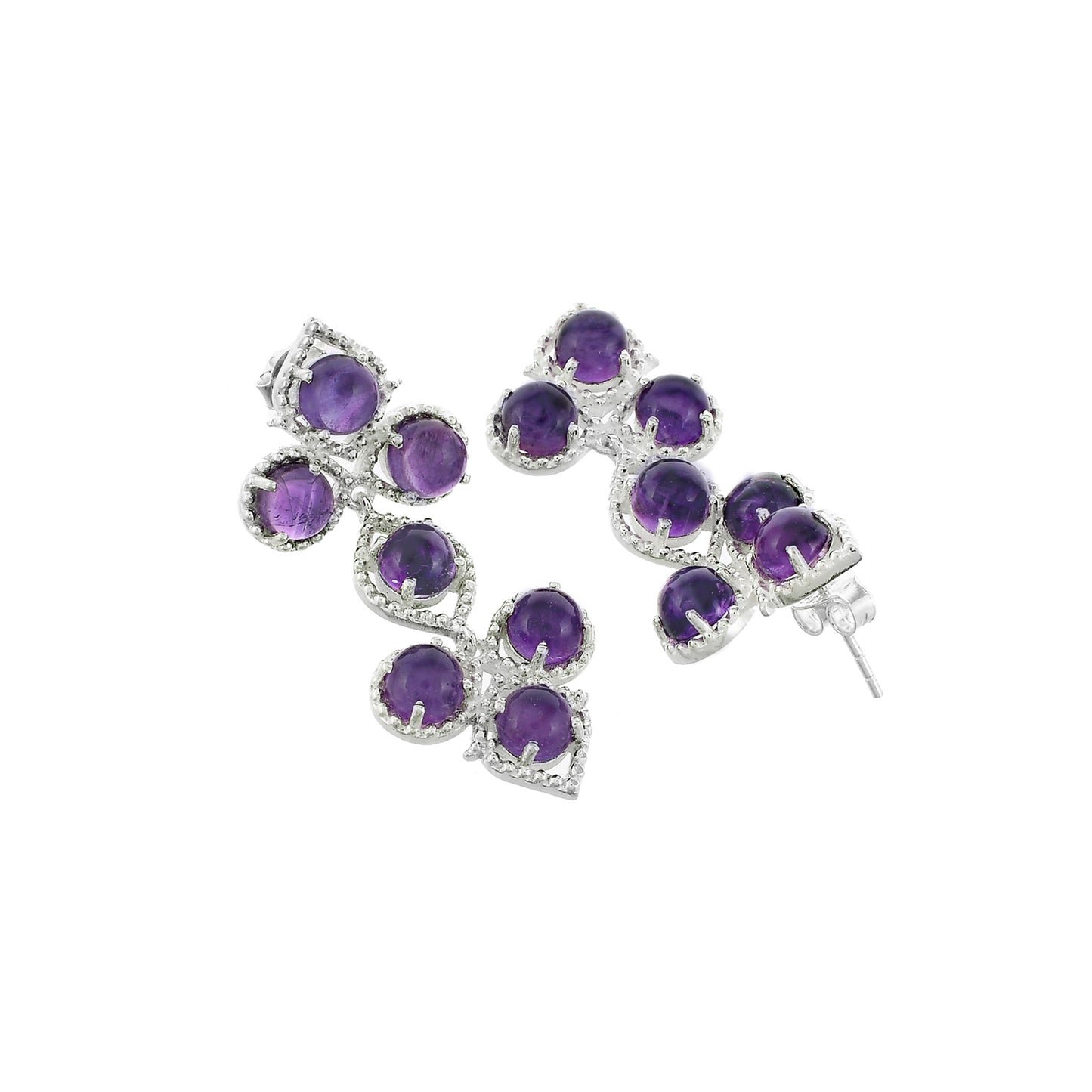 Foliole Silver Earrings with Amethyst