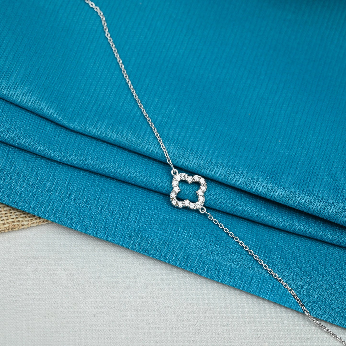 Clover Hollow Silver Bracelet with Cubic Zirconia