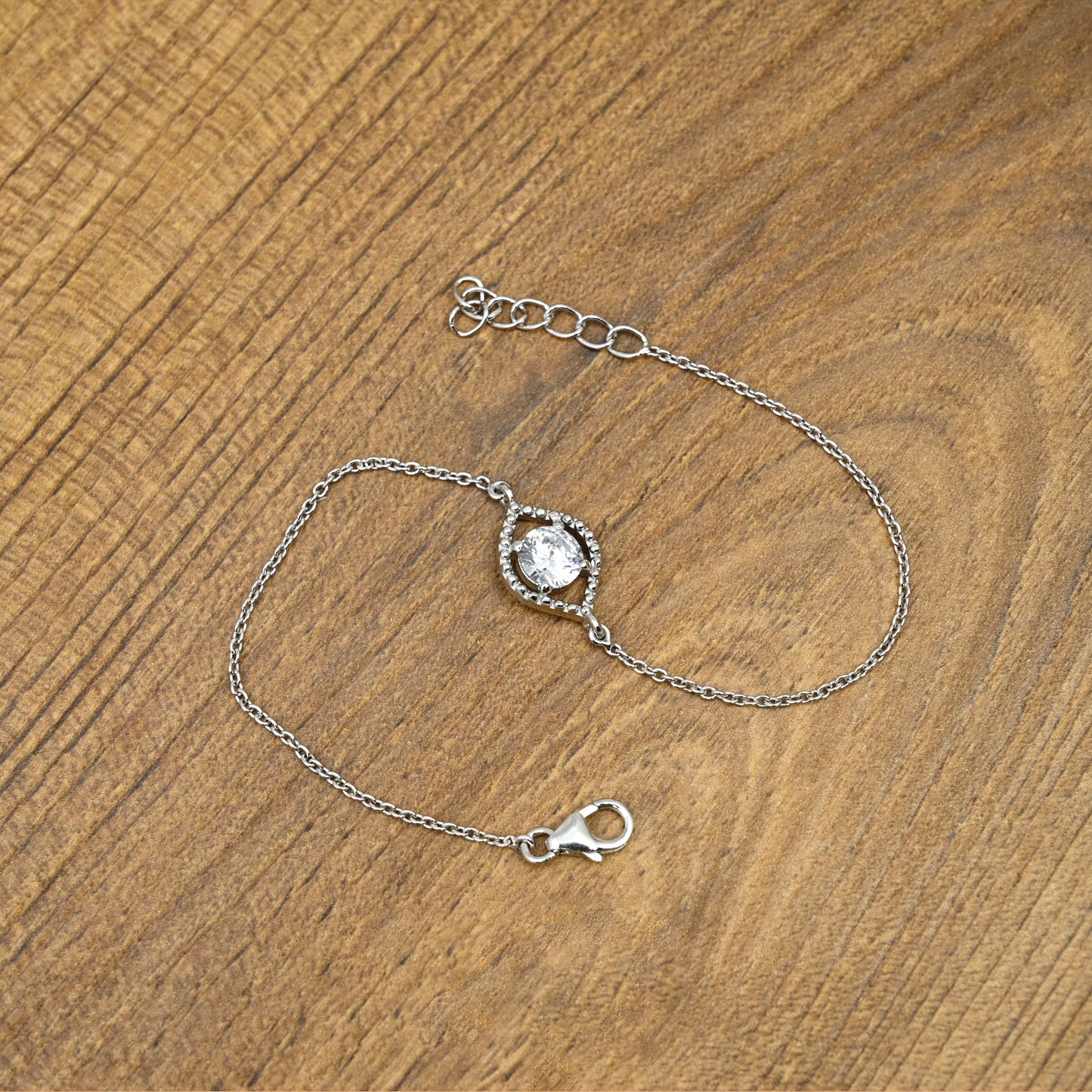 Eye Shaped Silver Bracelet with Cubic Zirconia