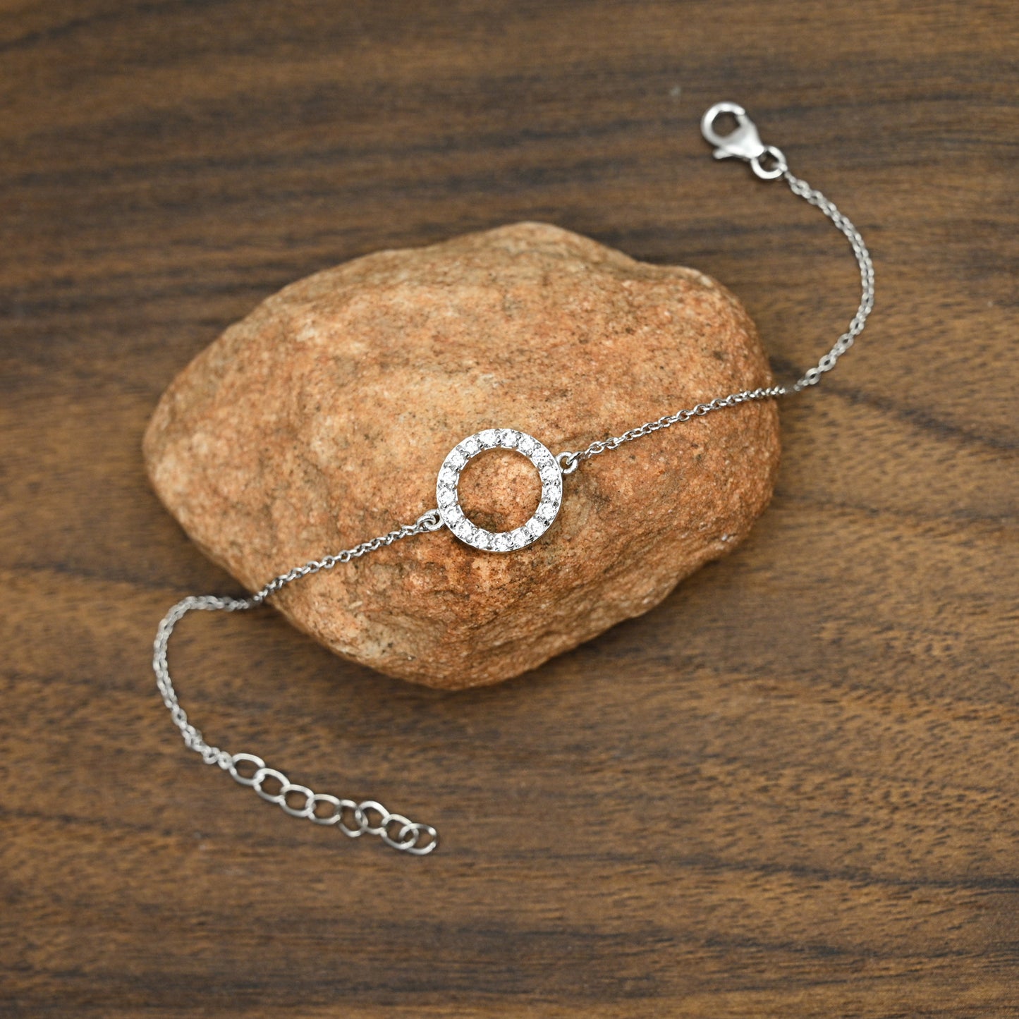 Circle Hollow Silver Bracelet with Cubic Zirconia