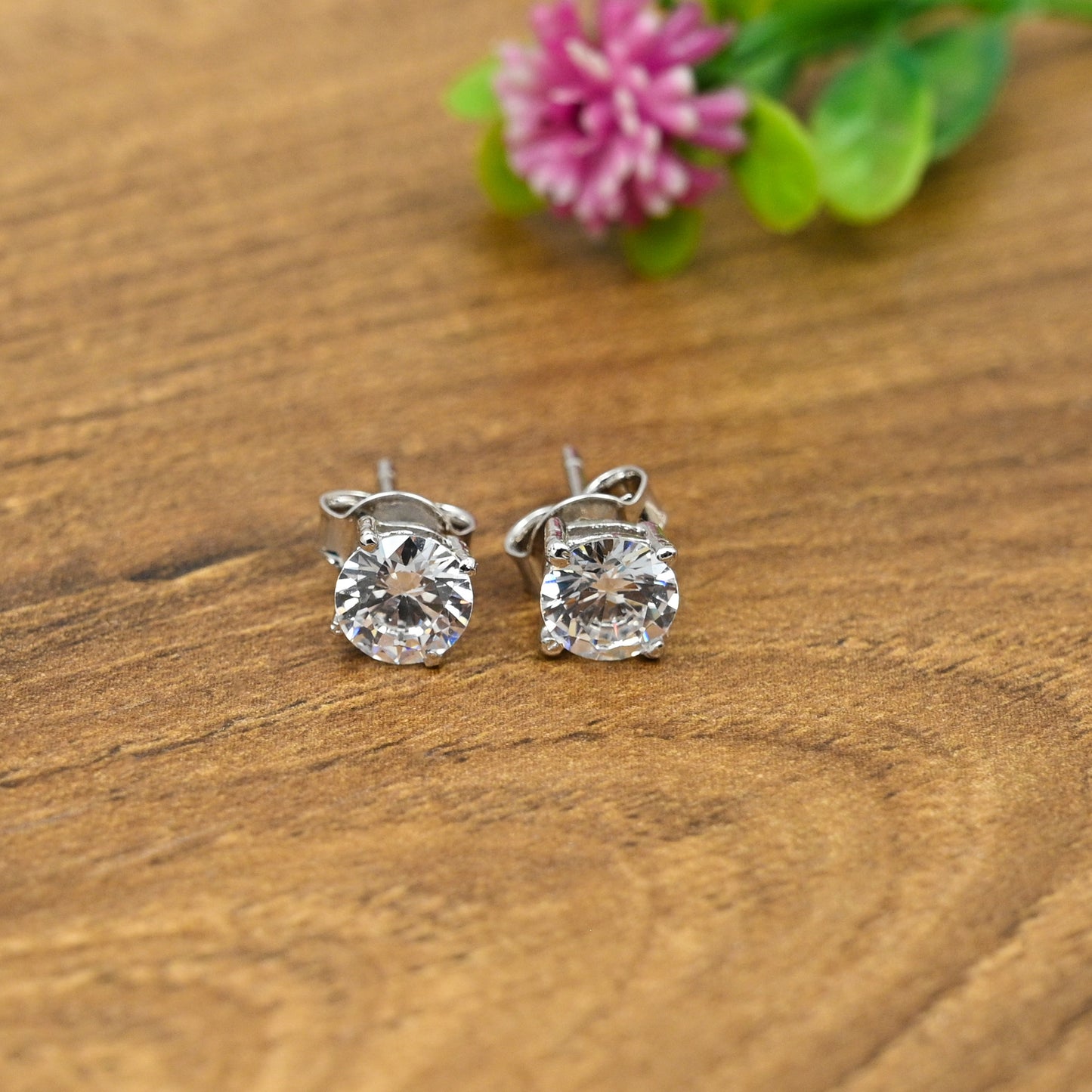 Dainty 6mm Round Silver Studs with CZ Centerstones