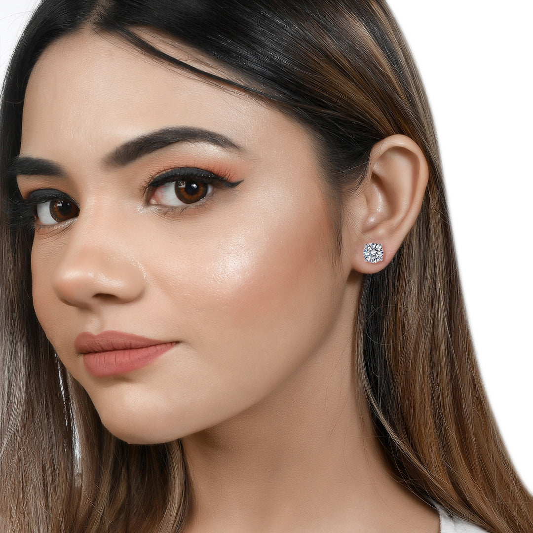 Timeless 6mm Solitaire Studs in Silver with CZ Sparkle