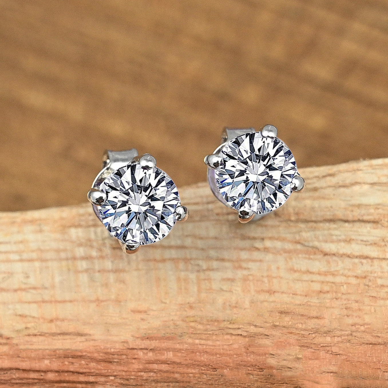 6mm Round Sterling Silver Solitaire Earrings with CZ
