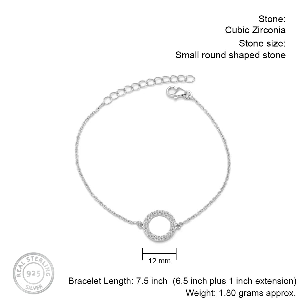 Circle Hollow Silver Bracelet with Cubic Zirconia