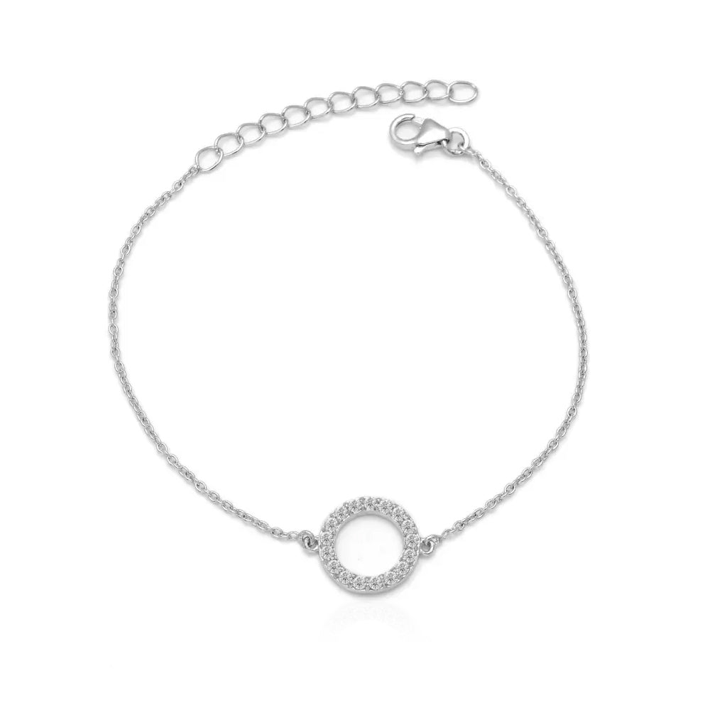Circle Hollow Silver Bracelet with Cubic Zirconia