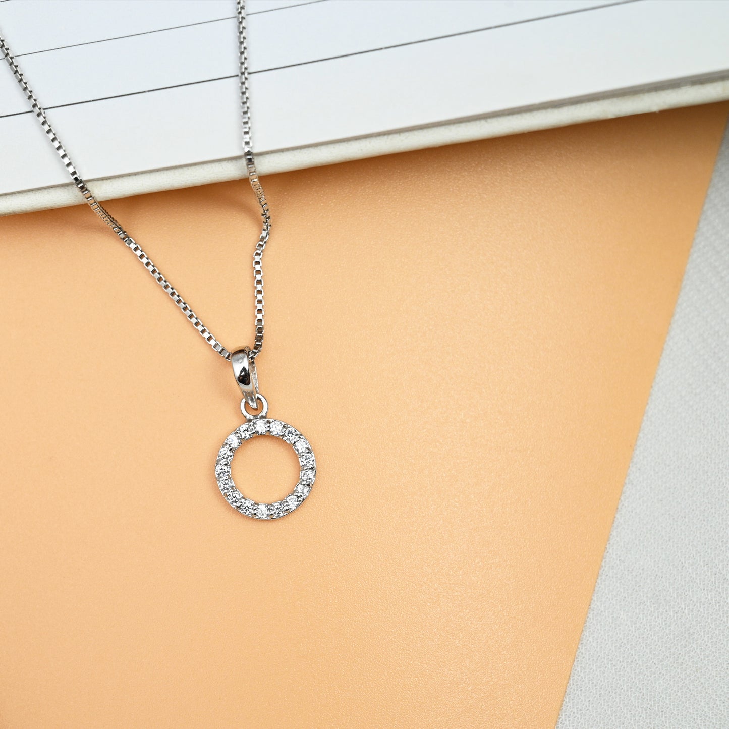 Circle Hollow Silver pendant in Cubic Zirconia with chain