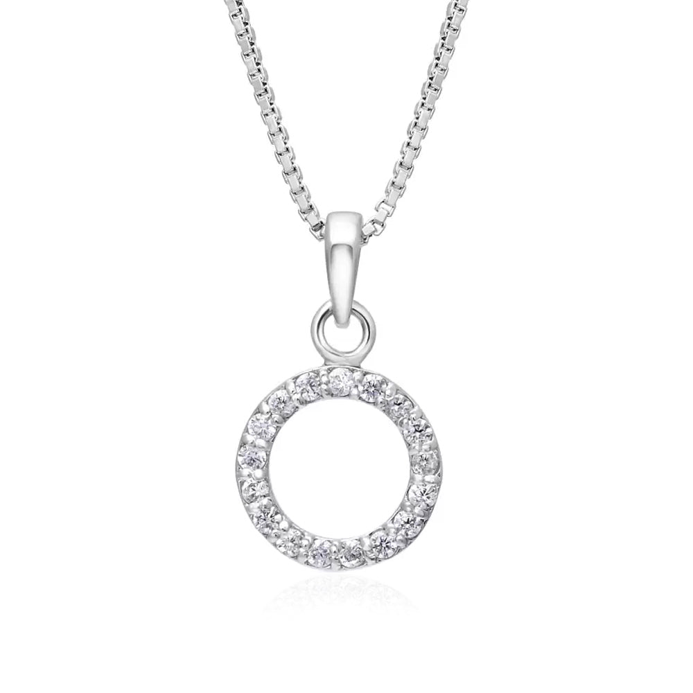 Circle Hollow Silver pendant in Cubic Zirconia with chain