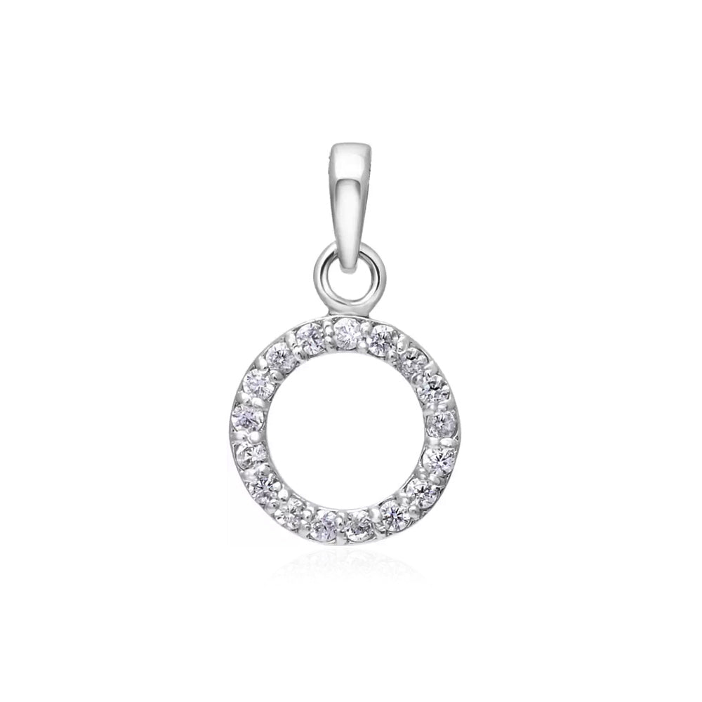 Circle Hollow Silver pendant in Cubic Zirconia with chain