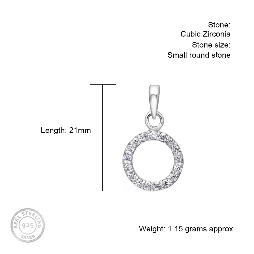 Circle Hollow Silver pendant in Cubic Zirconia with chain