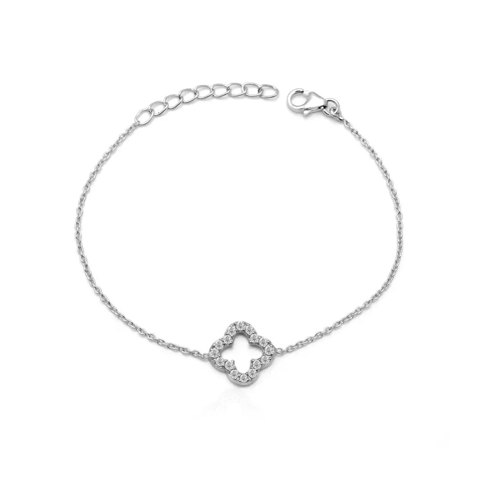 Clover Hollow Silver Bracelet with Cubic Zirconia