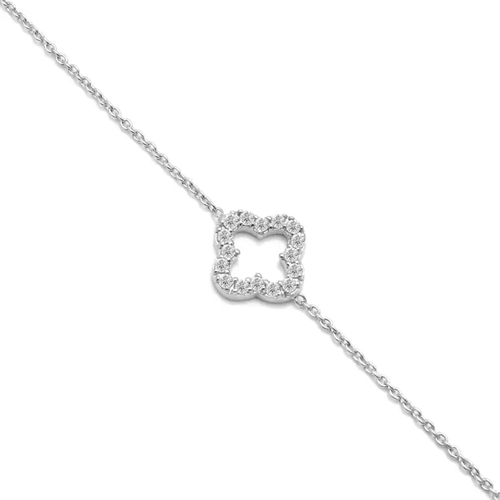 Clover Hollow Silver Bracelet with Cubic Zirconia