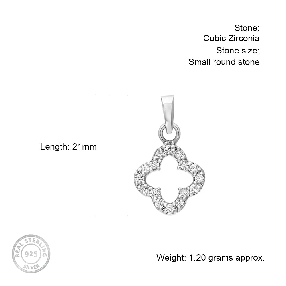 Measurments of Gorgeous Silver Necklace Featuring a Clover Design with CZ Gems