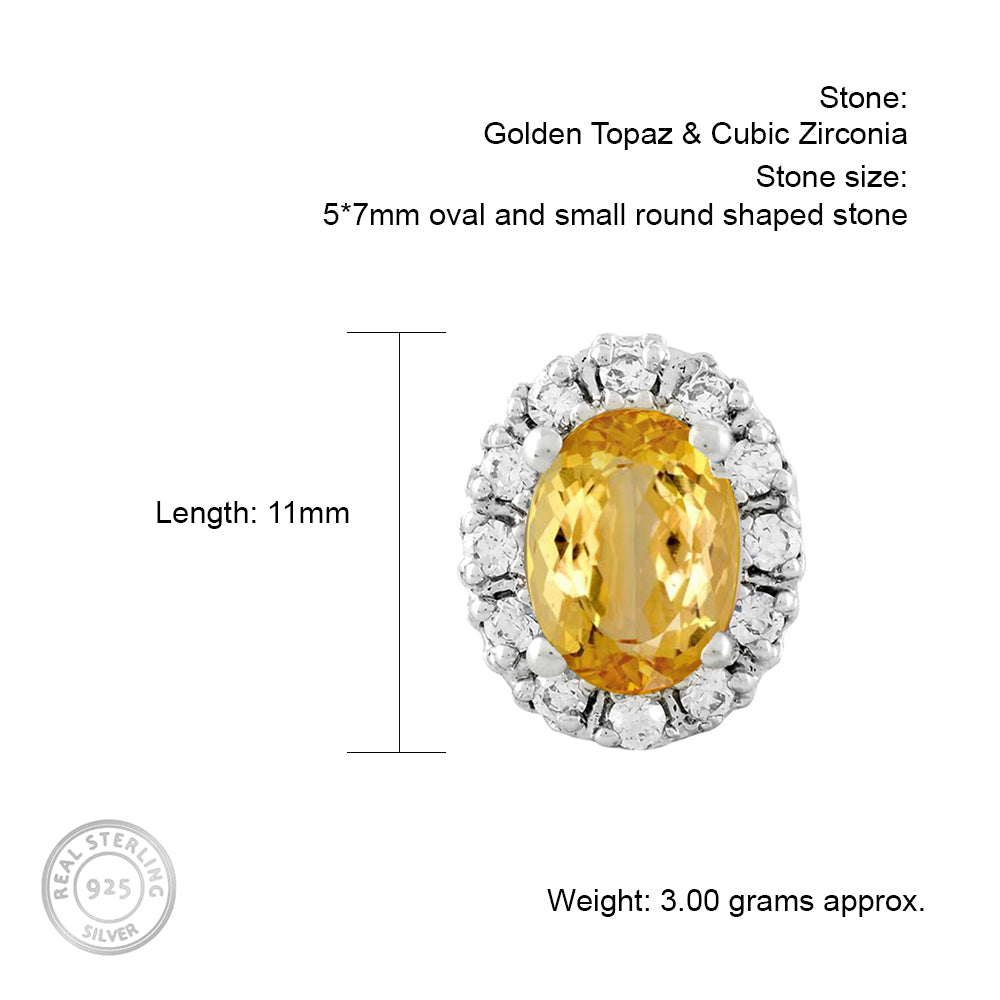 Cluster Oval Golden Topaz Silver Studs with Cubic Zirconia