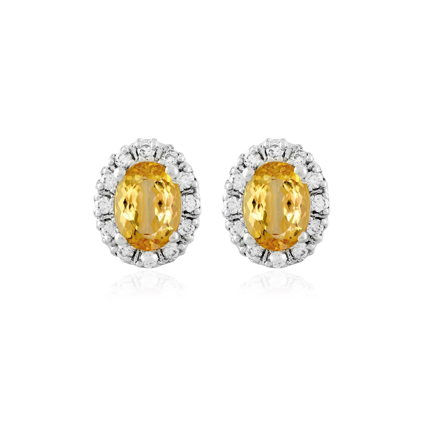 Cluster Oval Golden Topaz Silver Studs with Cubic Zirconia