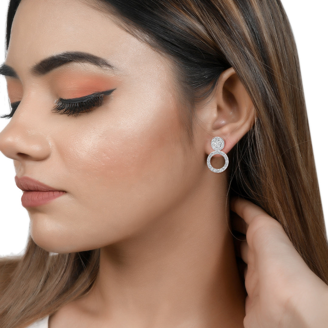 Tiny CZ-Encrusted Sterling Silver Round Earrings
