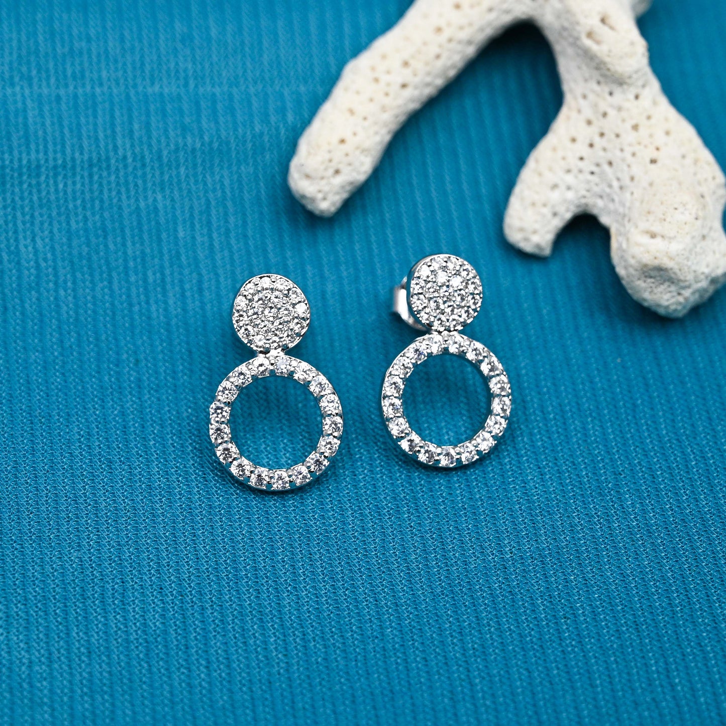 Dainty Silver Earrings with Round Cubic Zirconia
