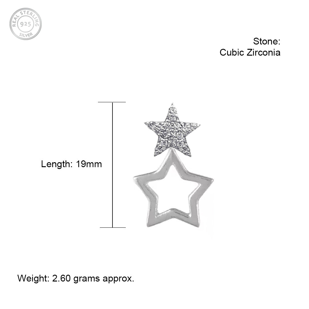 Double Star Silver Earrings with Cubic Zirconia