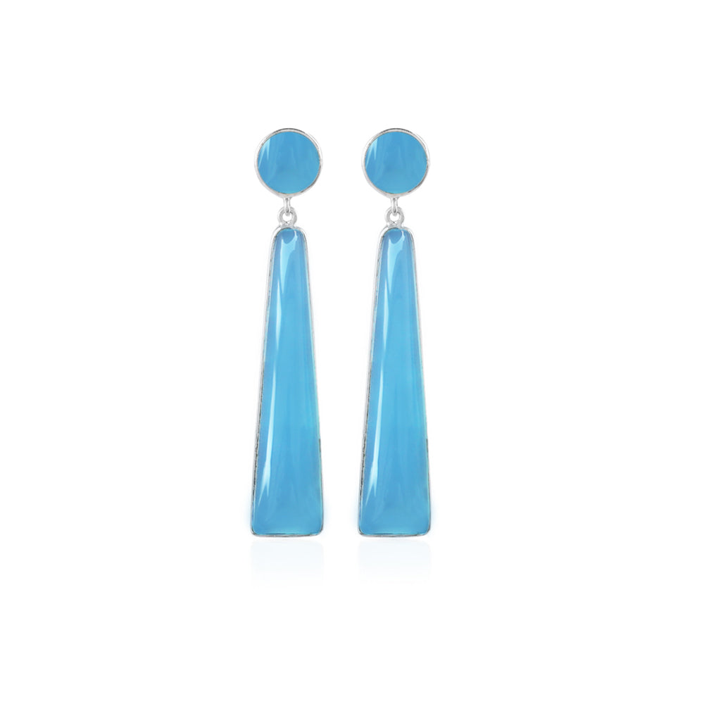 Elongate Silver Earrings with Blue Chalcedony