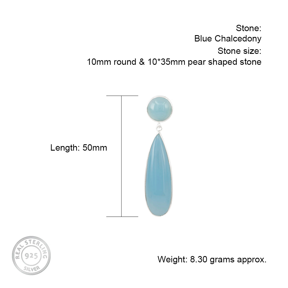 Tumid Silver Earrings with Blue Chalcedony