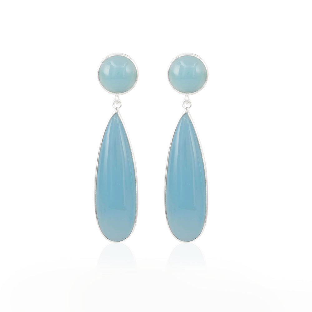Tumid Silver Earrings with Blue Chalcedony