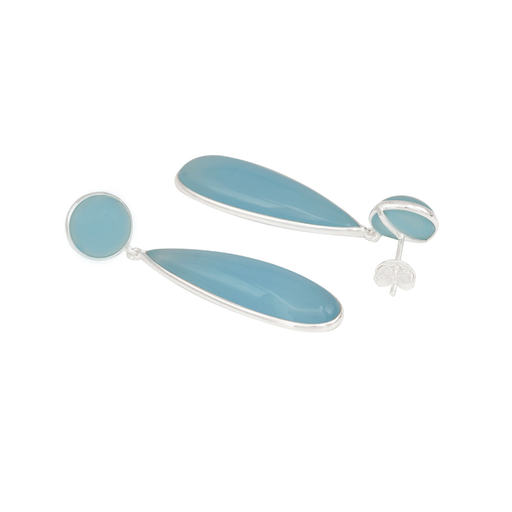 Tumid Silver Earrings with Blue Chalcedony