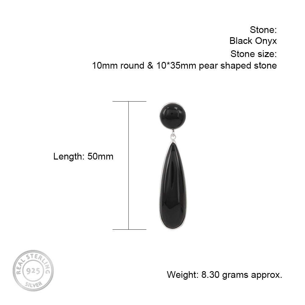 Tumid Silver Earrings with Black Onyx