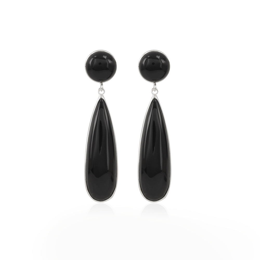 Tumid Silver Earrings with Black Onyx