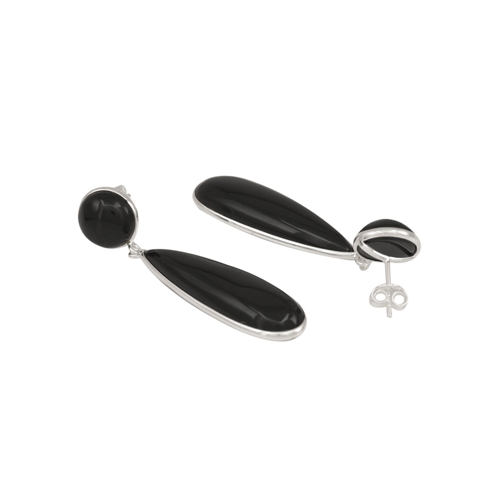 Tumid Silver Earrings with Black Onyx