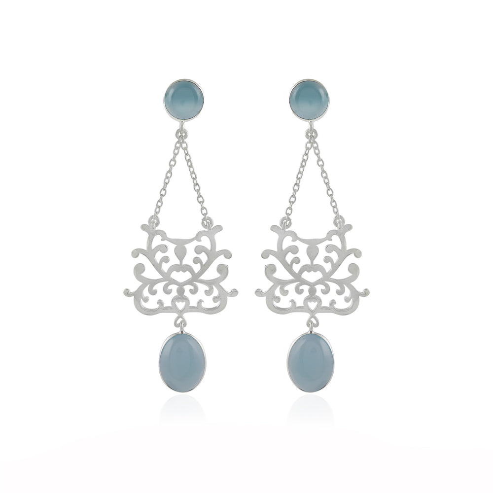 Nexus Silver Earrings with Blue Chalcedony