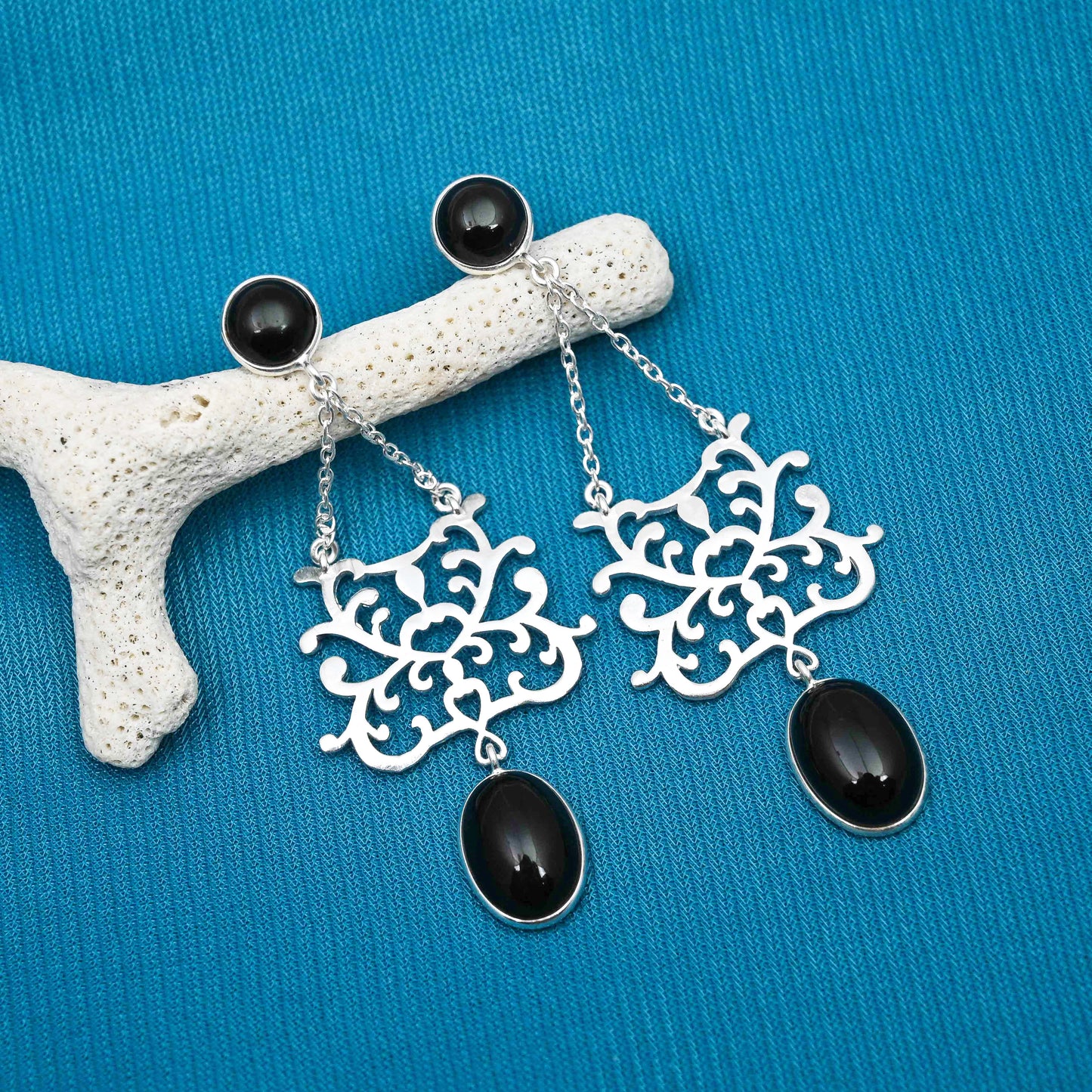 Nexus Silver Earrings with Black Onyx