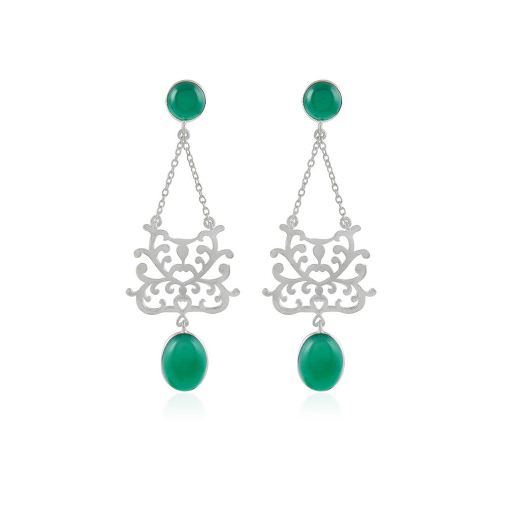 Nexus Silver Earrings with Green Onyx