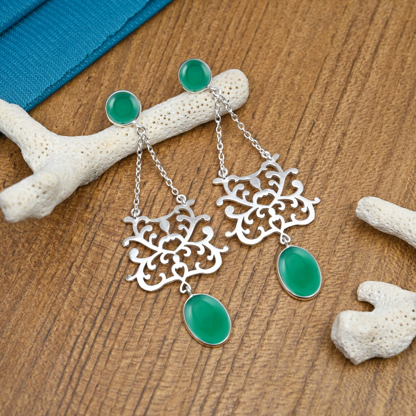 Nexus Silver Earrings with Green Onyx
