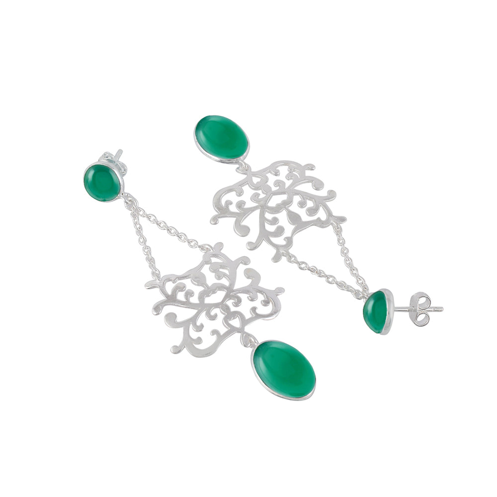Nexus Silver Earrings with Green Onyx