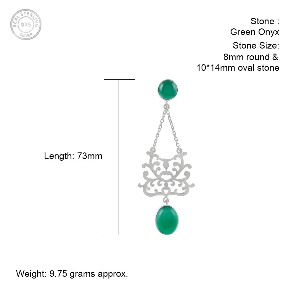 Nexus Silver Earrings with Green Onyx