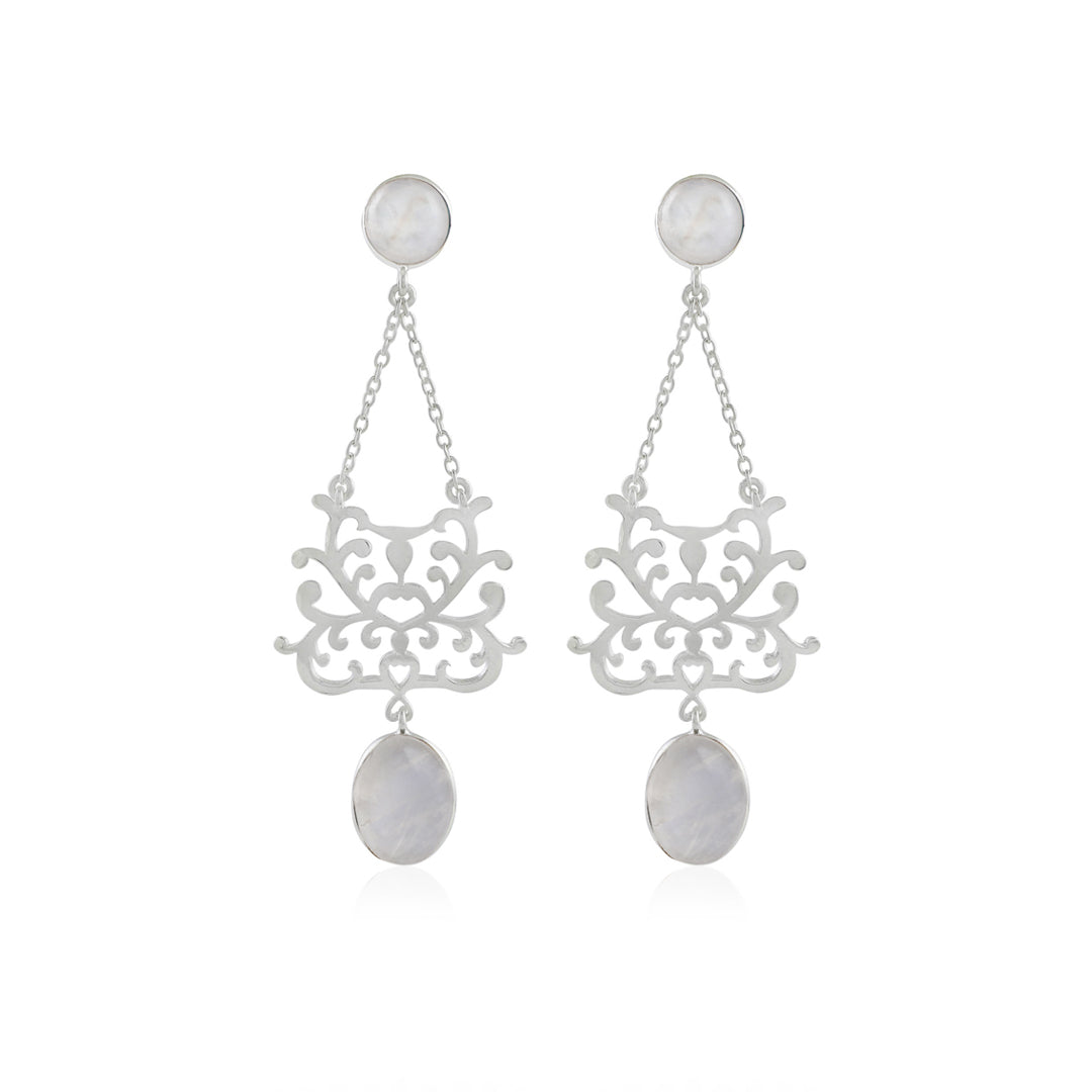 Nexus Silver Earrings with Rainbow Moonstone