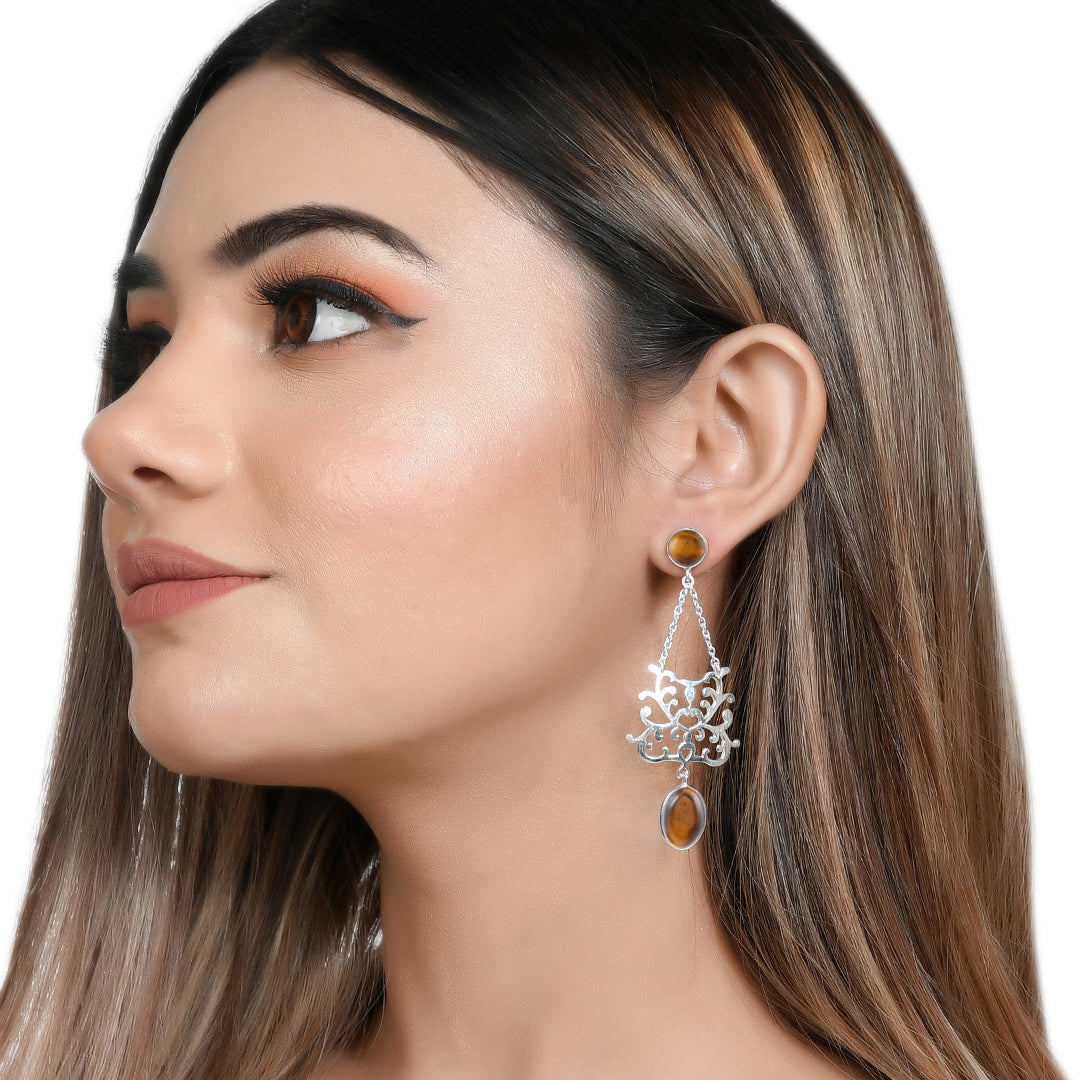 Nexus Silver Earrings with Tiger's Eye