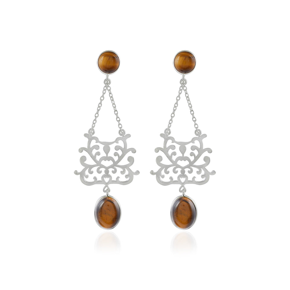Nexus Silver Earrings with Tiger's Eye