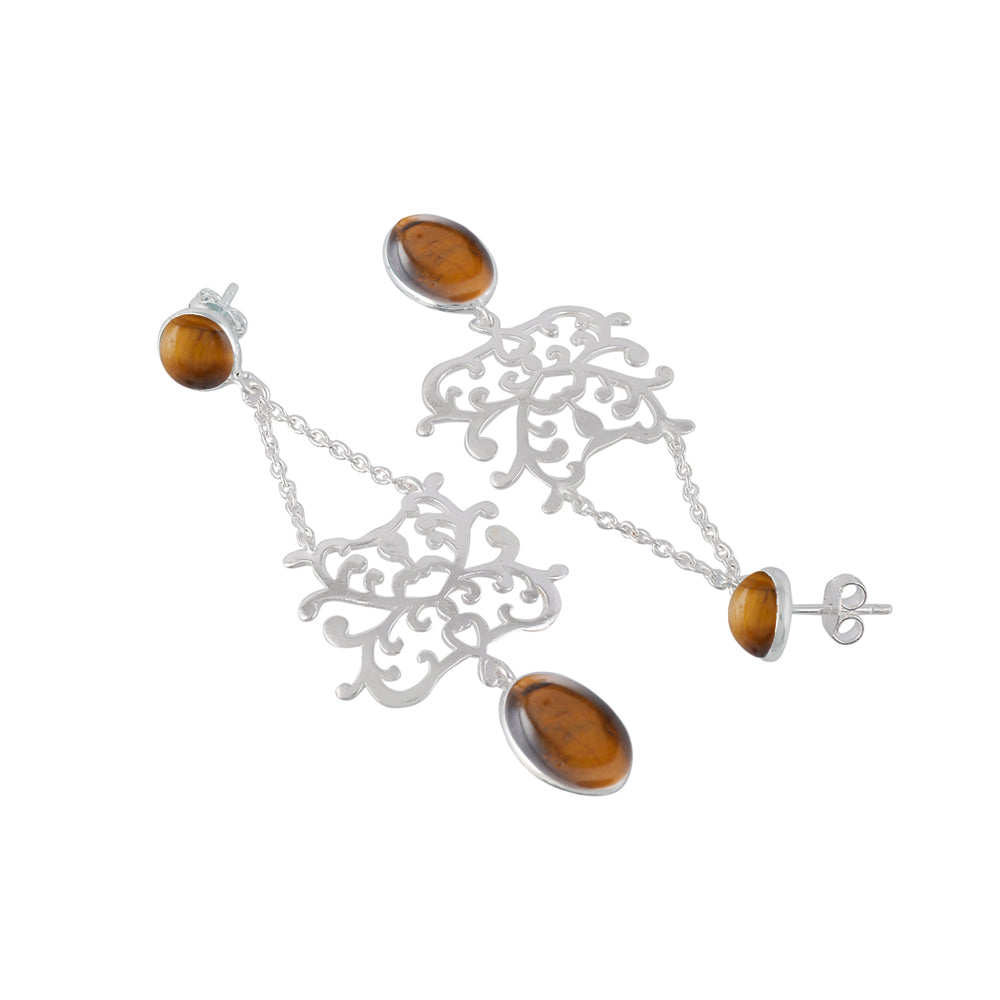 Nexus Silver Earrings with Tiger's Eye