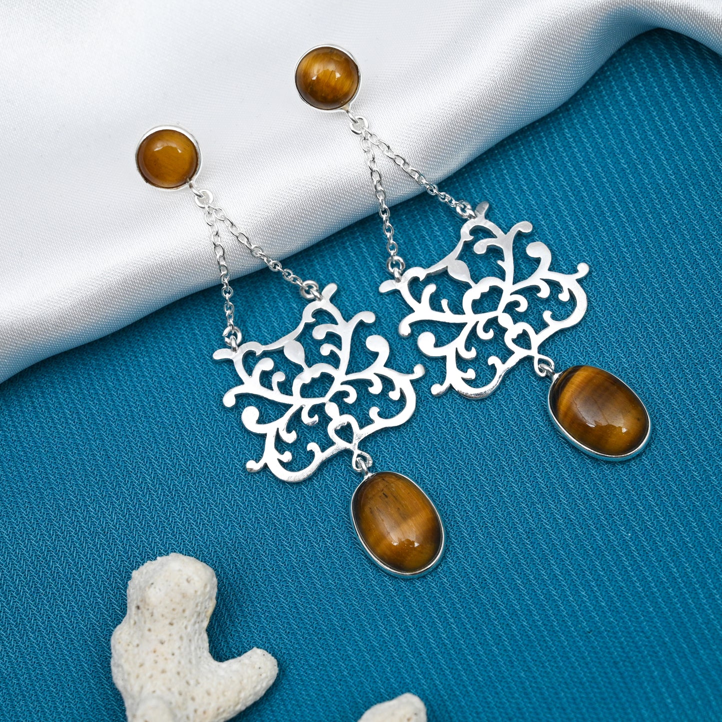 Nexus Silver Earrings with Tiger's Eye