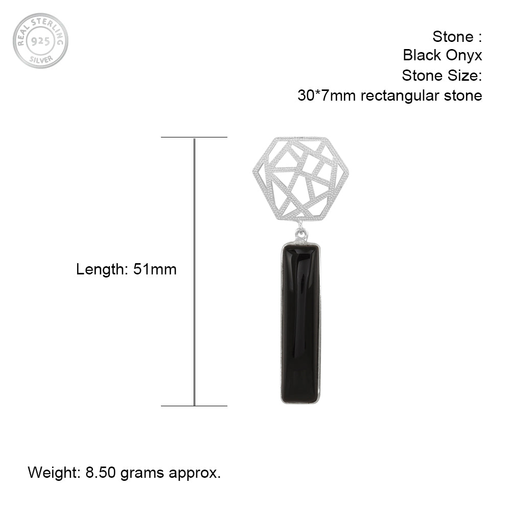 Boxy Silver Earrings with Black Onyx