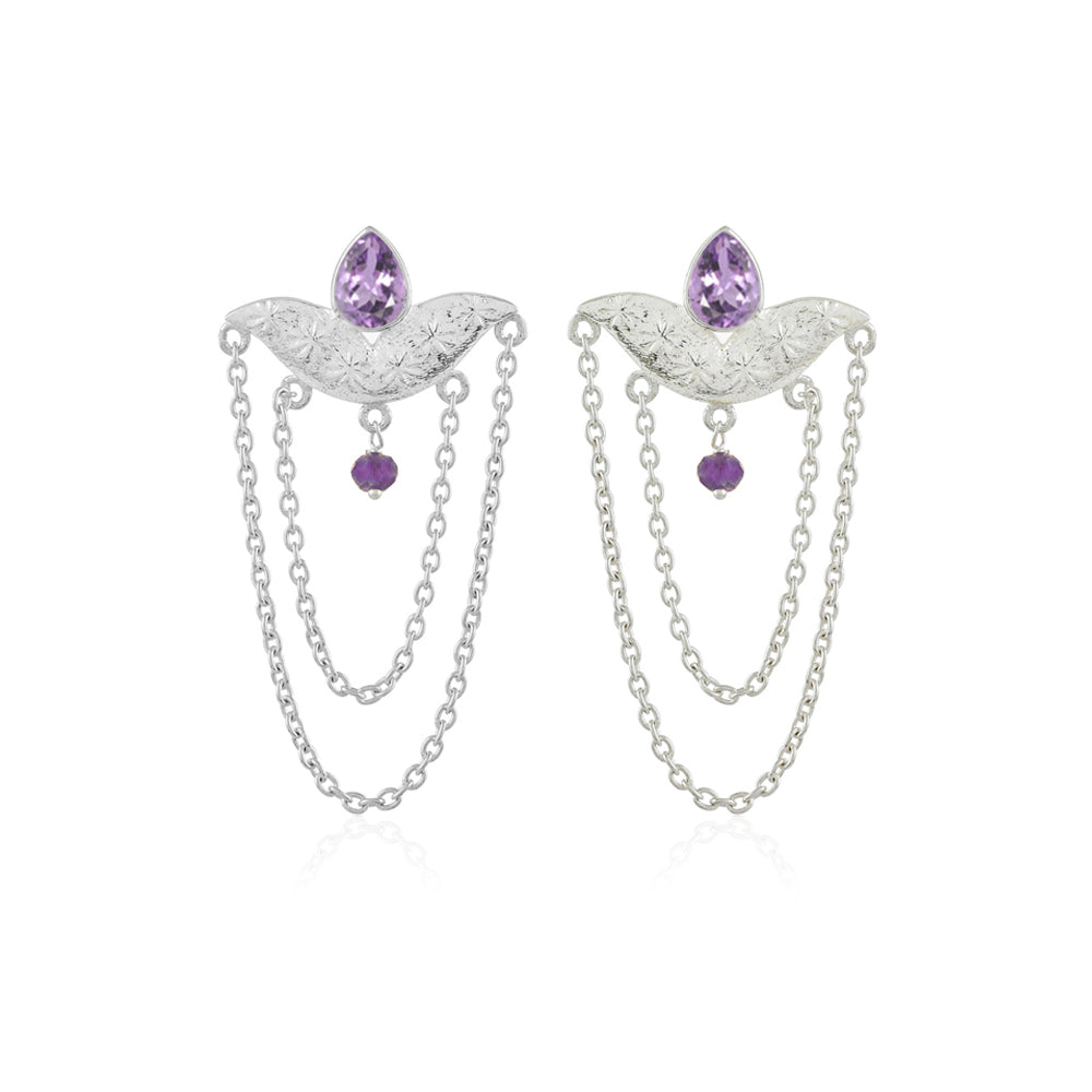 String Silver Earrings with Amethyst