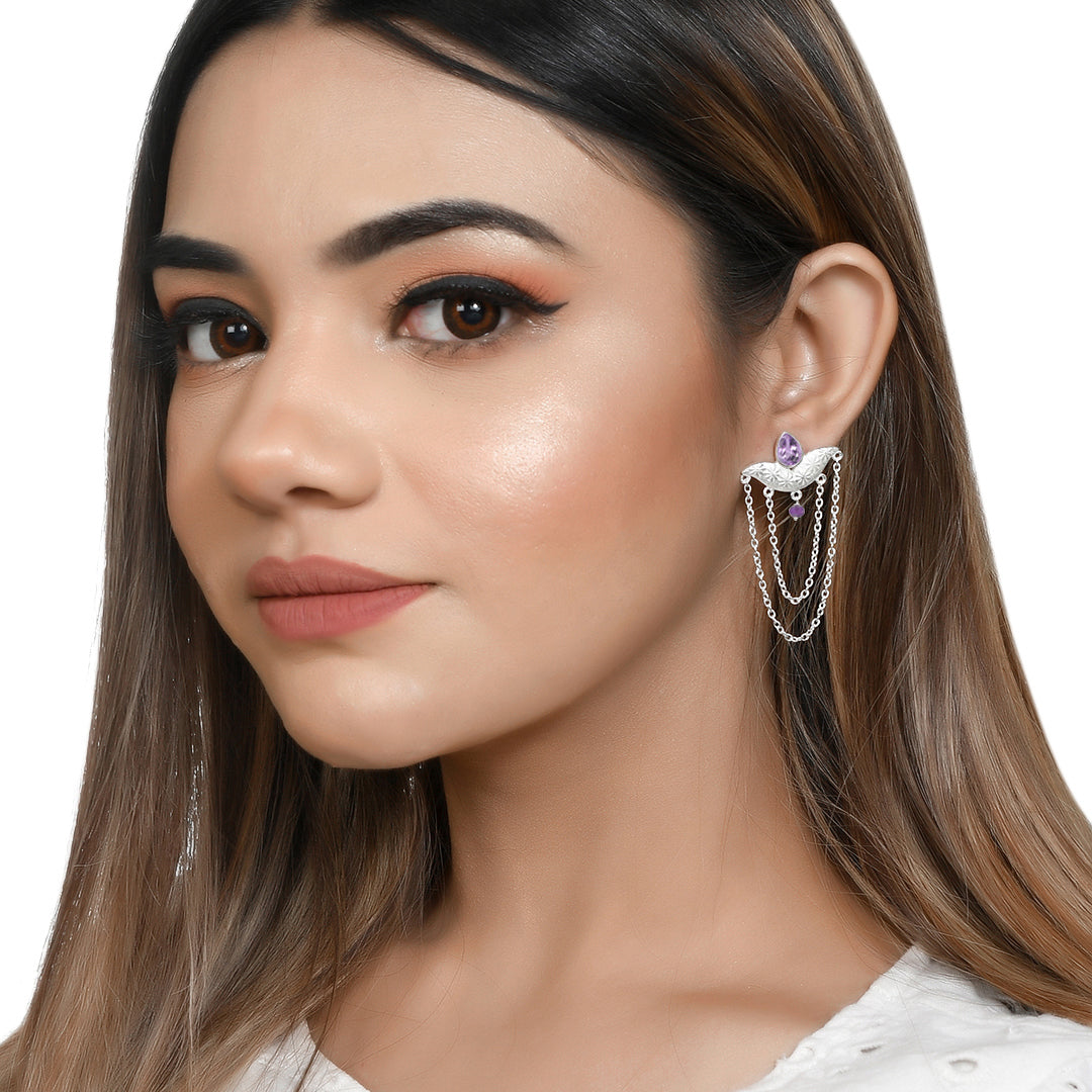 String Silver Earrings with Amethyst