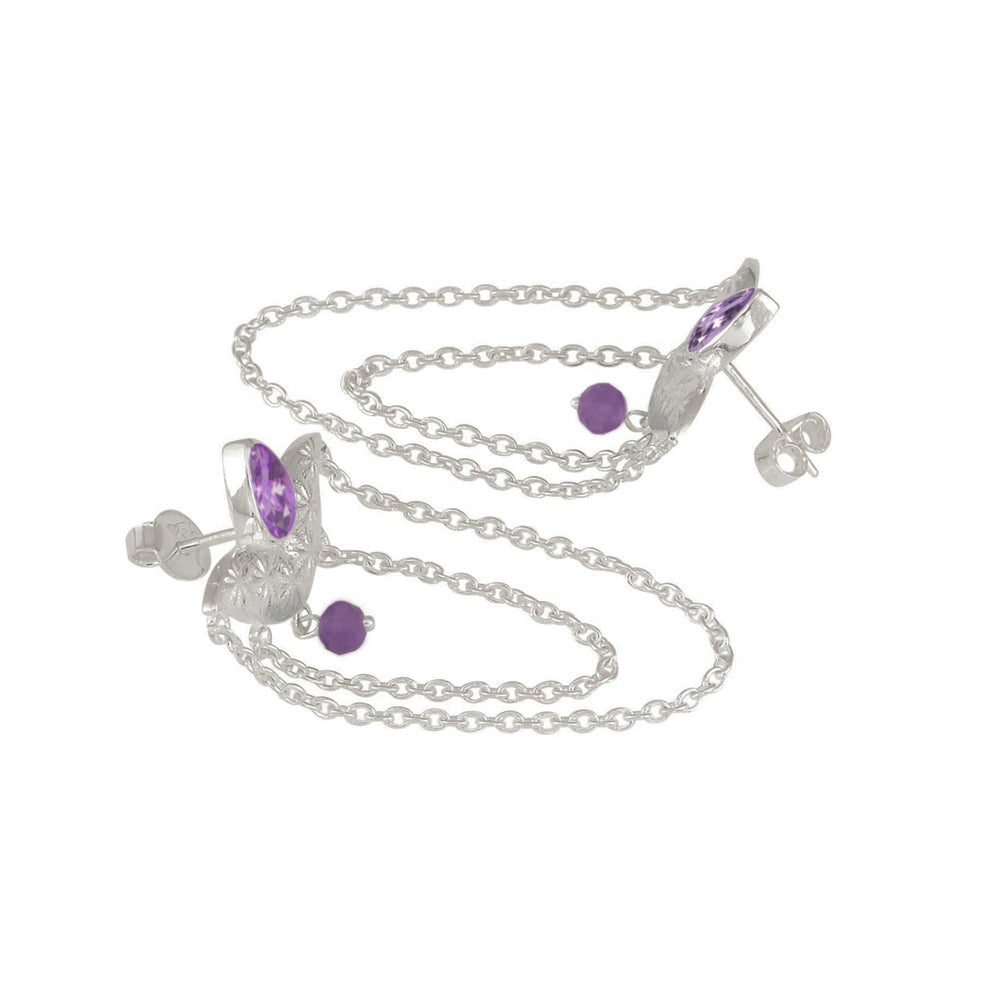 String Silver Earrings with Amethyst