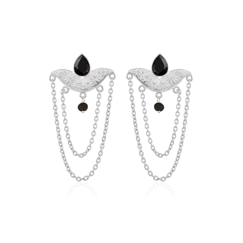 String Silver Earrings with Black Onyx