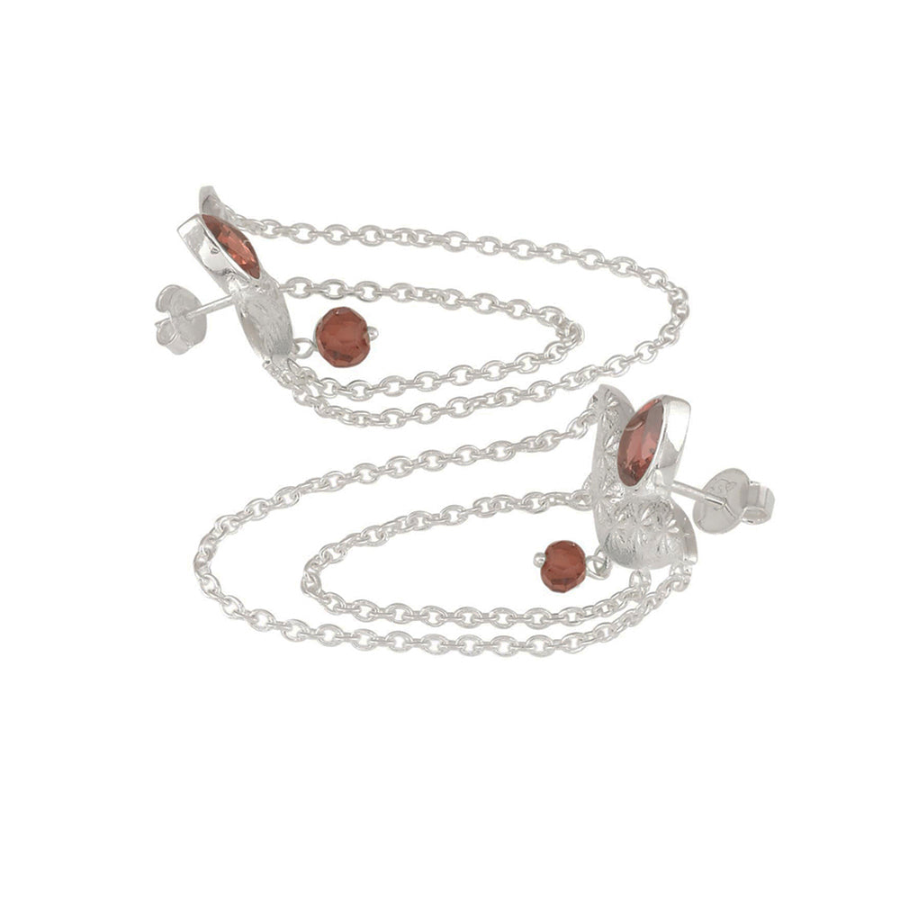 String Silver Earrings with Garnet