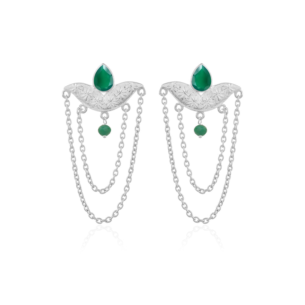 String Silver Earrings with Green Onyx