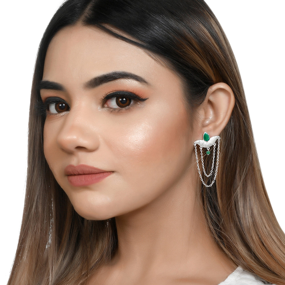 String Silver Earrings with Green Onyx