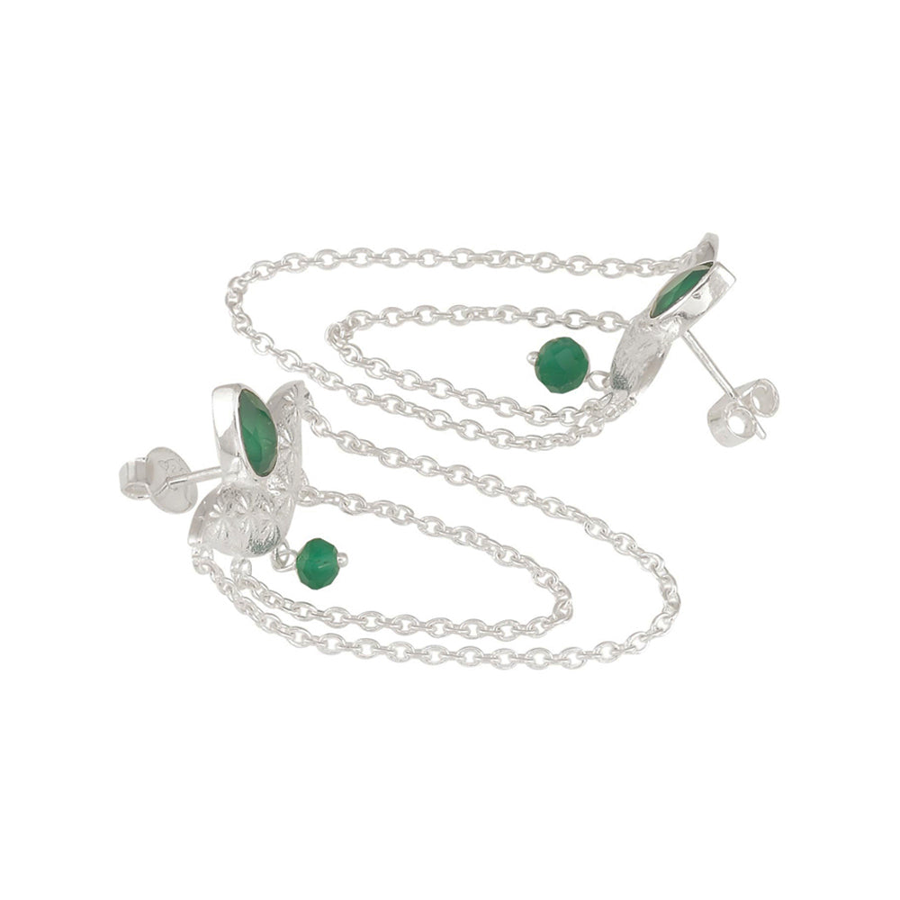 String Silver Earrings with Green Onyx
