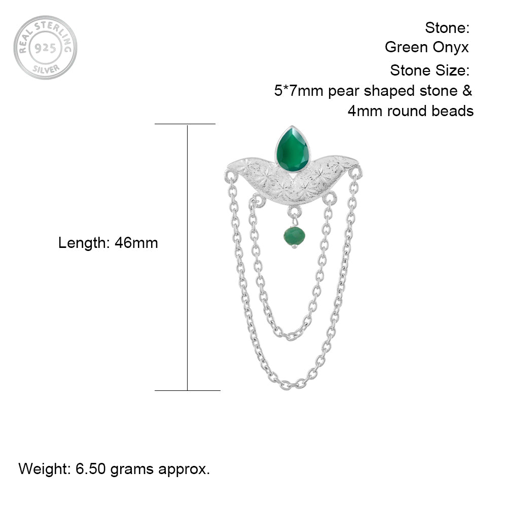 String Silver Earrings with Green Onyx
